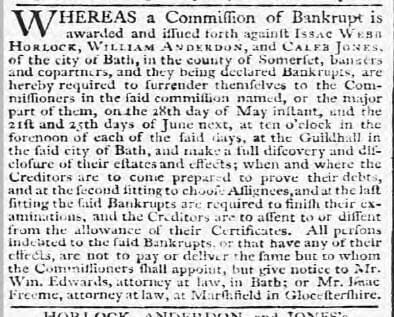 Isaac Webb Horlock bankruptcy - Bath Chronicle and Weekly Gazette - Thursday 16 May 1793