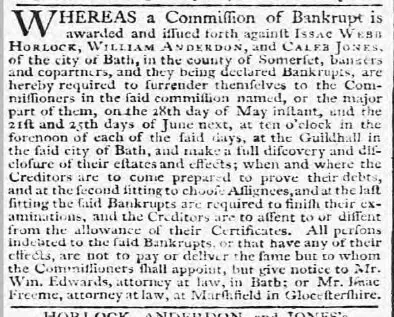 isaac webb horlock bankruptcy bath chronicle and weekly gazette thursday 16 may 1793