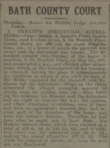 James Riddle sues Reuben Jones - Bath Chronicle and Weekly Gazette - Saturday 5 August 1916
