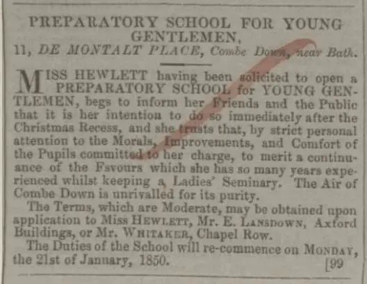 miss hewlett prep school at 11 de montalt place bath chronicle and weekly gazette thursday 17 january 1850