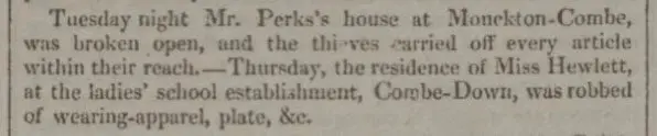 miss hewlett robbed bath chronicle and weekly gazette thursday 1 november 1827