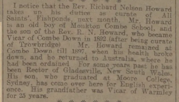 rev richard nelson howard bath chronicle and weekly gazette saturday 6 september 1913