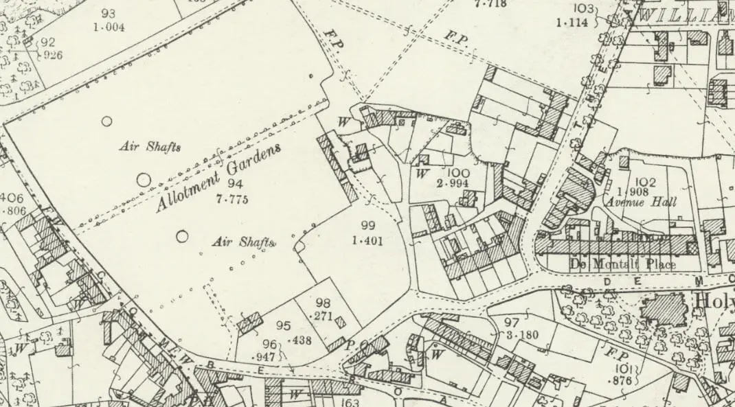area of combe down allotments from 1892 1905 map