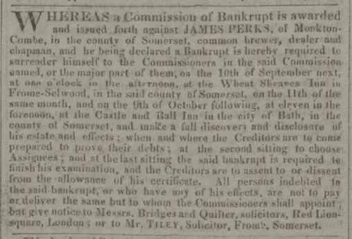 bankruptcy of james perks bath chronicle and weekly gazette thursday 2 september 1824