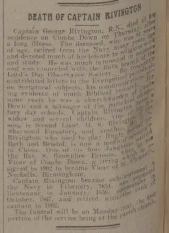 capt rivington obituary bath chronicle and weekly gazette saturday 14 august 1915