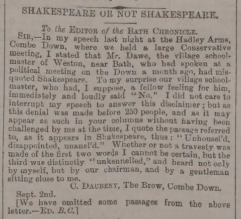 charles daubeney on shakespeare bath chronicle and weekly gazette thursday 3 september 1885