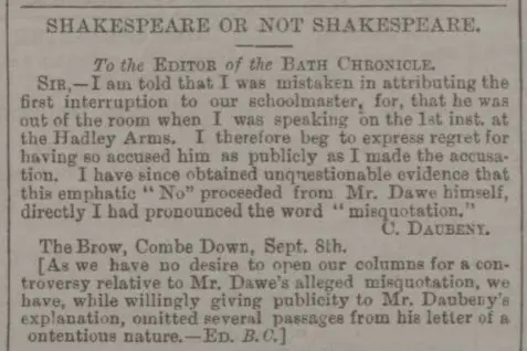 charles daubeney shakespeare apology bath chronicle and weekly gazette thursday 10 september 1885
