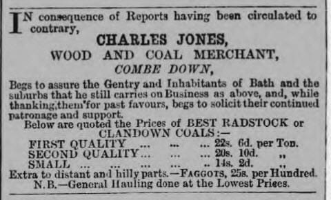 Charles Jones wood and coal merchant - Bath Chronicle and Weekly Gazette - Thursday 23 August 1877 Charles Jones wood and coal merchant - Bath Chronicle and Weekly Gazette - Thursday 23 August 1877