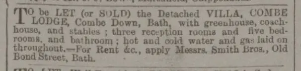 combe lodge to be let or sold bath chronicle and weekly gazette thursday 11 september 1884
