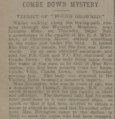 death of mary sangster rivington bath chronicle and weekly gazette thursday 25 june 1908
