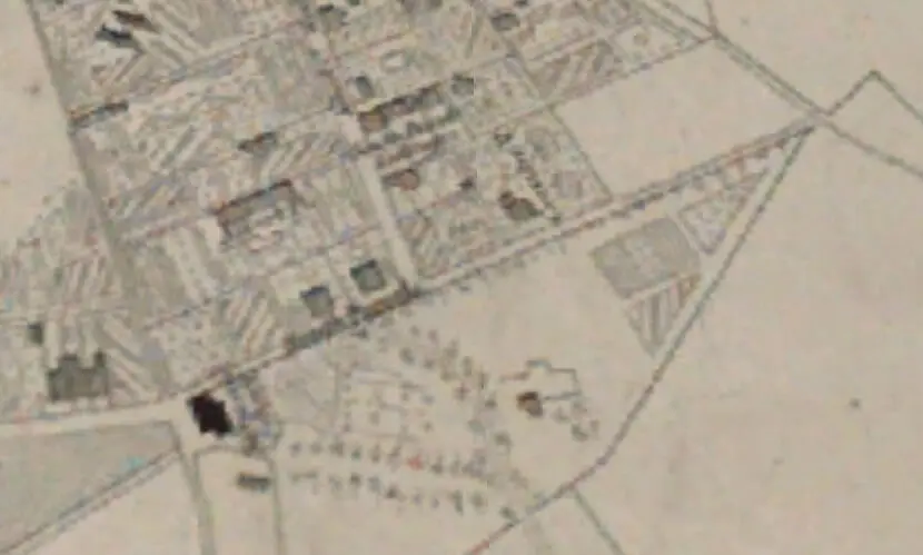 detail from cotterells map of 1852 showing eastern end of church road combe down