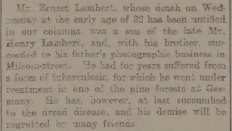 ernest lambert tuberculosis bath chronicle and weekly gazette thursday 31 october 1901