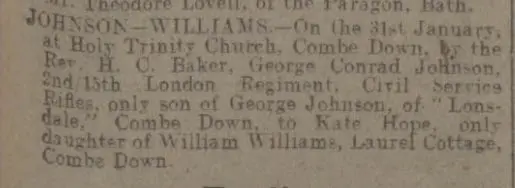 george conrad johnson marriage bath chronicle and weekly gazette saturday 5 february 1916