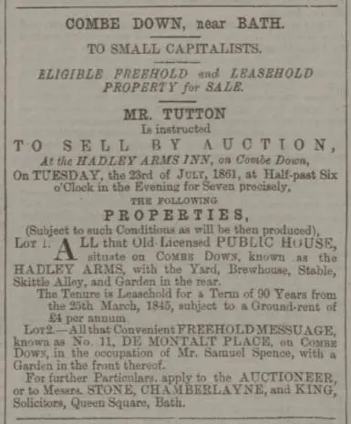 hadley arms for sale bath chronicle and weekly gazette thursday 11 july 1861