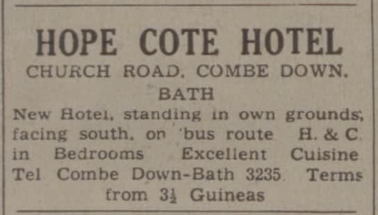 Hope Cote hotel - Bath Chronicle and Weekly Gazette - Saturday 18 April 1942 Hope Cote hotel - Bath Chronicle and Weekly Gazette - Saturday 18 April 1942