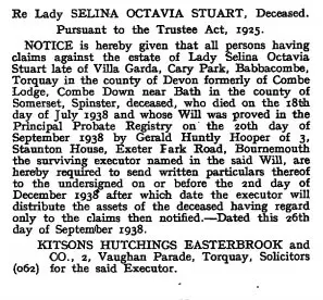 lady selina stuart the london gazette 30 september 1938
