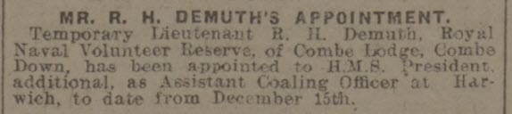 Lt De Muth of Combe Lodge, Combe Down - Bath Chronicle and Weekly Gazette - Saturday 18 December 1915