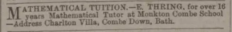 maths tuiton ad from ejh thring bath chronicle and weekly gazette thursday 11 april 1895