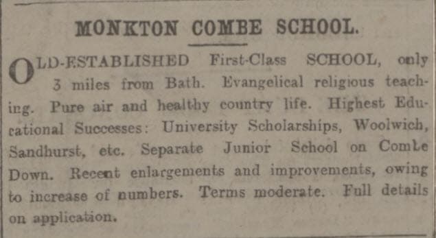 Monkton Combe school - Bath Chronicle and Weekly Gazette - Thursday 26 October 1899 Monkton Combe school - Bath Chronicle and Weekly Gazette - Thursday 26 October 1899