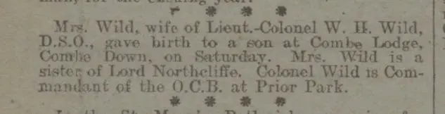 mrs wild gives birth at combe lodge bath chronicle and weekly gazette saturday 12 january 1918