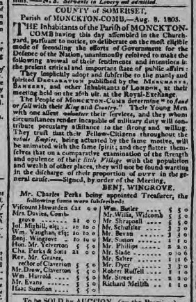 parish of monkton combe defence of the realm statement bath chronicle and weekly gazette thursday 11 august 1803
