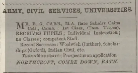 R G Carr tutor - Bath Chronicle and Weekly Gazette - Thursday 19 June 1890