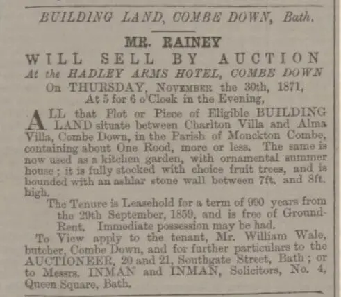 rutland villa land sale bath chronicle and weekly gazette thursday 16 november 1871