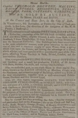 sale of monkton combe brewery bath chronicle and weekly gazette thursday 10 november 1831