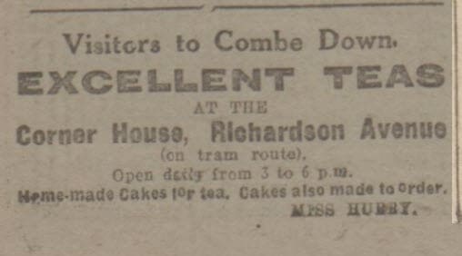 Teas at Corner House, Richardson Avenue - Bath Chronicle and Weekly Gazette - Saturday 15 January 1921 Teas at Corner House, Richardson Avenue - Bath Chronicle and Weekly Gazette - Saturday 15 January 1921