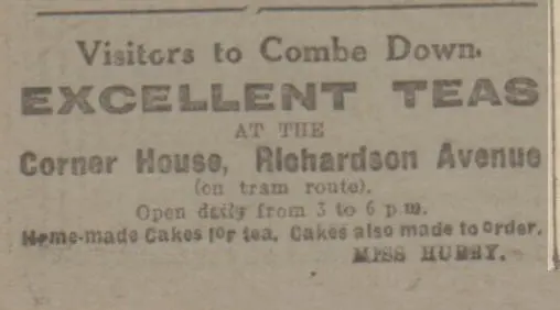 Teas at Corner House, Richardson Avenue - Bath Chronicle and Weekly Gazette - Saturday 15 January 1921