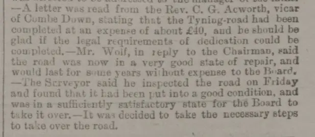 the completion of tyning road bath chronicle and weekly gazette thursday 26 august 1886