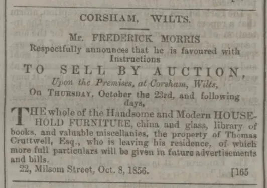 thomas cruttwell moves from corsham bath chronicle and weekly gazette thursday 9 october 1856