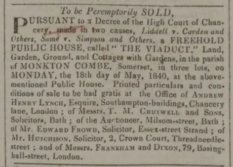 viaduct inn for sale bath chronicle and weekly gazette thursday 14 may 1840