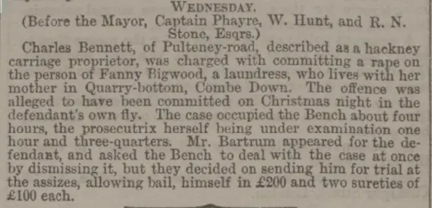 alleged rape of fanny bigwood bath chronicle and weekly gazette thursday 28 december 1865