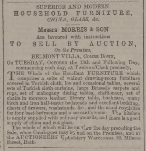 auction of effects at belmont villa bath chronicle and weekly gazette thursday 1 october 1868
