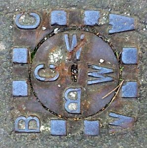 Bath City council waterworks plate on Bradford Road