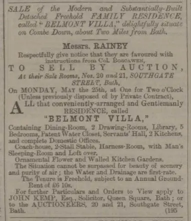 belmont villa for sale bath chronicle and weekly gazette thursday 14 may 1863