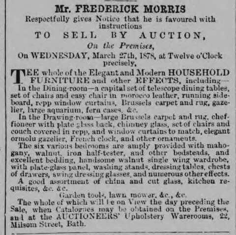 charity higgs effects auctioned bath chronicle and weekly gazette thursday 7 march 1878