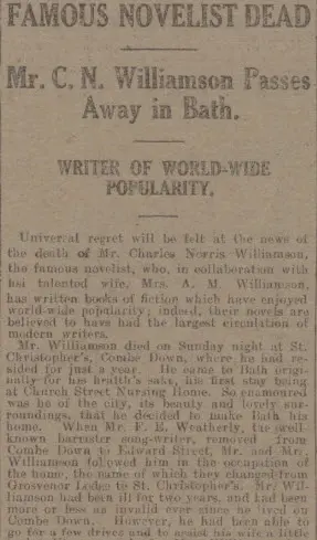 charles norris williamson dies bath chronicle and weekly gazette saturday 9 october 1920
