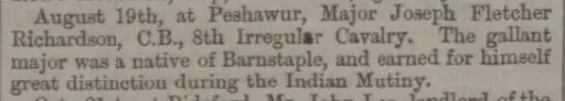 death of maj richardson reported north devon journal thursday 30 october 1862