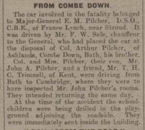 Extract from Fatality at Draycot Cerne - Bath Chronicle and Weekly Gazette - Saturday 26 September 1931