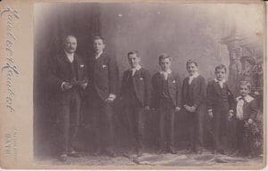 Francis Henry Milsom with his sons - Cecil Francis, Algernon Charles, Stroud Eric, Sidney, Harry Lincoln & Edward Winfrid. Image kindly provided by Sally Milsom. © Sally Milsom.