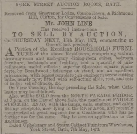 grosvenor lodge effects auction bath chronicle and weekly gazette thursday 8 may 1873