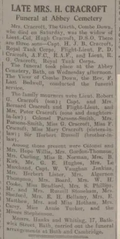 obituary of mrs cracroft bath chronicle and weekly gazette saturday 5 june 1937
