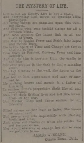 the mystery of life by james w soane bath chronicle and weekly gazette saturday 21 september 1912