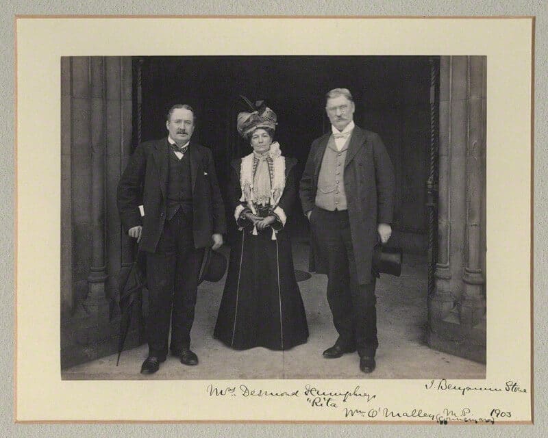 Unidentified man; Mrs W. Desmond Humphreys (Eliza Margaret Jane Humphreys, née Gollan); William O'Malley, by Sir (John) Benjamin Stone © National Portrait Gallery, London
