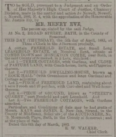 sale inter alia of street quarry bath chronicle and weekly gazette thursday 5 april 1883
