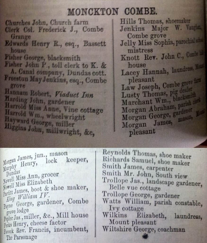 1866 Post Office Directory for Monkton Combe