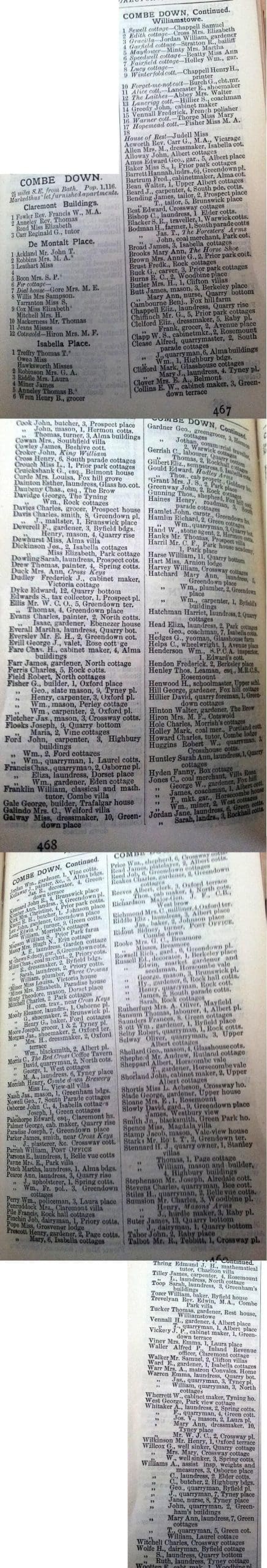 1886 Post Office Directory for Combe Down
