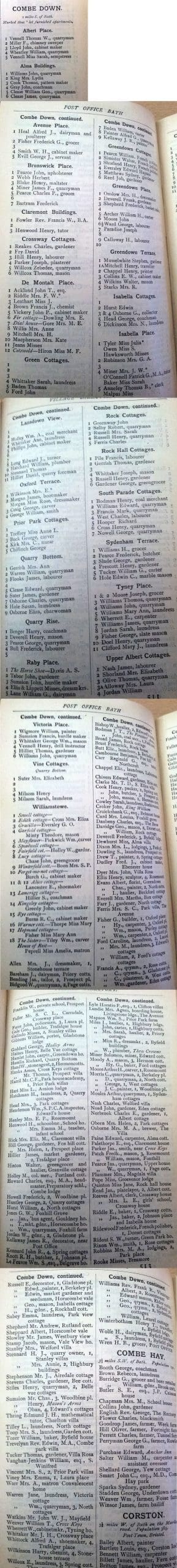 1892 Post Office Directory for Combe Down